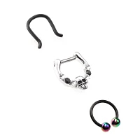 Multi-Pack Black CZ Skull Septum Ring Horseshoe Ring and Retainer 3 Pack - 16 Gauge