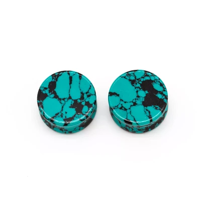 Teal Crackle Stone Plugs