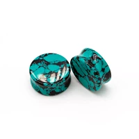 Teal Crackle Stone Plugs