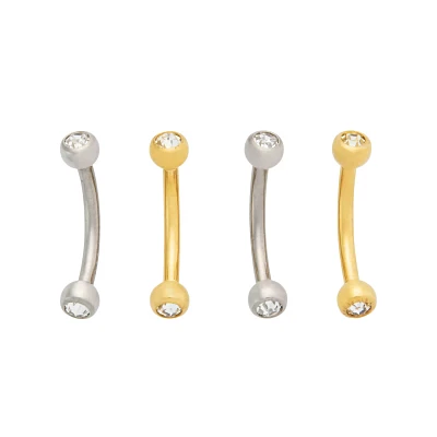 Multi-Pack CZ Goldtone and Silvertone Curved Barbells 4 Pack - 16 Gauge