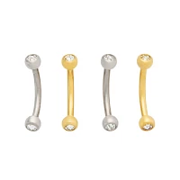 Multi-Pack CZ Goldtone and Silvertone Curved Barbells 4 Pack - 16 Gauge