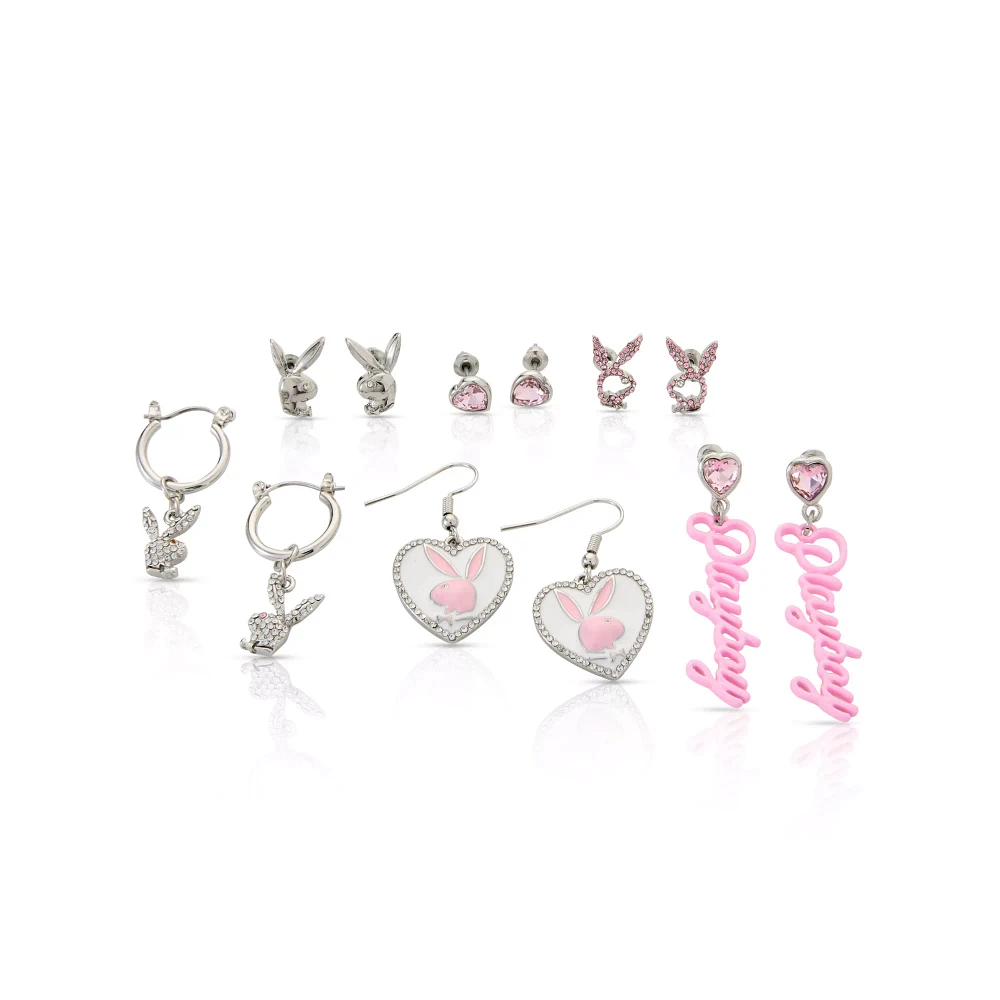 Multi-Pack CZ Playboy Bunny Stud and Stud Dangle Earrings Pack