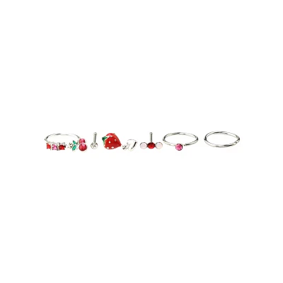 Multi-Pack CZ Berry Nose Pins and Hoop Rings 6 Pack - 20 Gauge