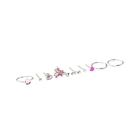 Multi-Pack CZ Heart Hoop Nose Rings and Bone Nose Rings 9 Pack - 20 Gauge
