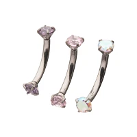 Multi-Pack CZ Aurora Borealis-Effect Pink and Purple Curved Barbells 3 Pack - 16 Gauge