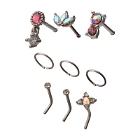 Multi-Pack Pink CZ Pin Hoop and L-Bend Nose Rings 9 Pack - 20 Gauge