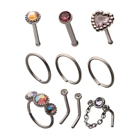 Multi-Pack CZ Pink Heart and Dangle Pin L-Bend and Hoop Nose Rings 9 Pack - 20 Gauge