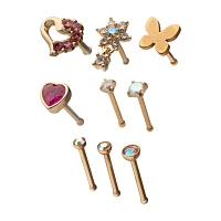Multi-Pack CZ Butterfly and Heart Pin Nose Rings 9 Pack - 20 Gauge