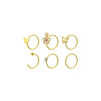 Multi-Pack CZ Goldtone Titanium Butterfly Hoop and Half Nose Rings 6 Pack - 20 Gauge