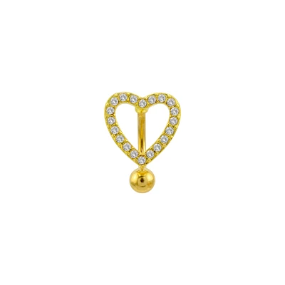 CZ Gold Plated Stone Heart Belly Ring - 14 Gauge