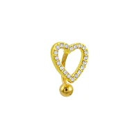 CZ Gold Plated Stone Heart Belly Ring - 14 Gauge
