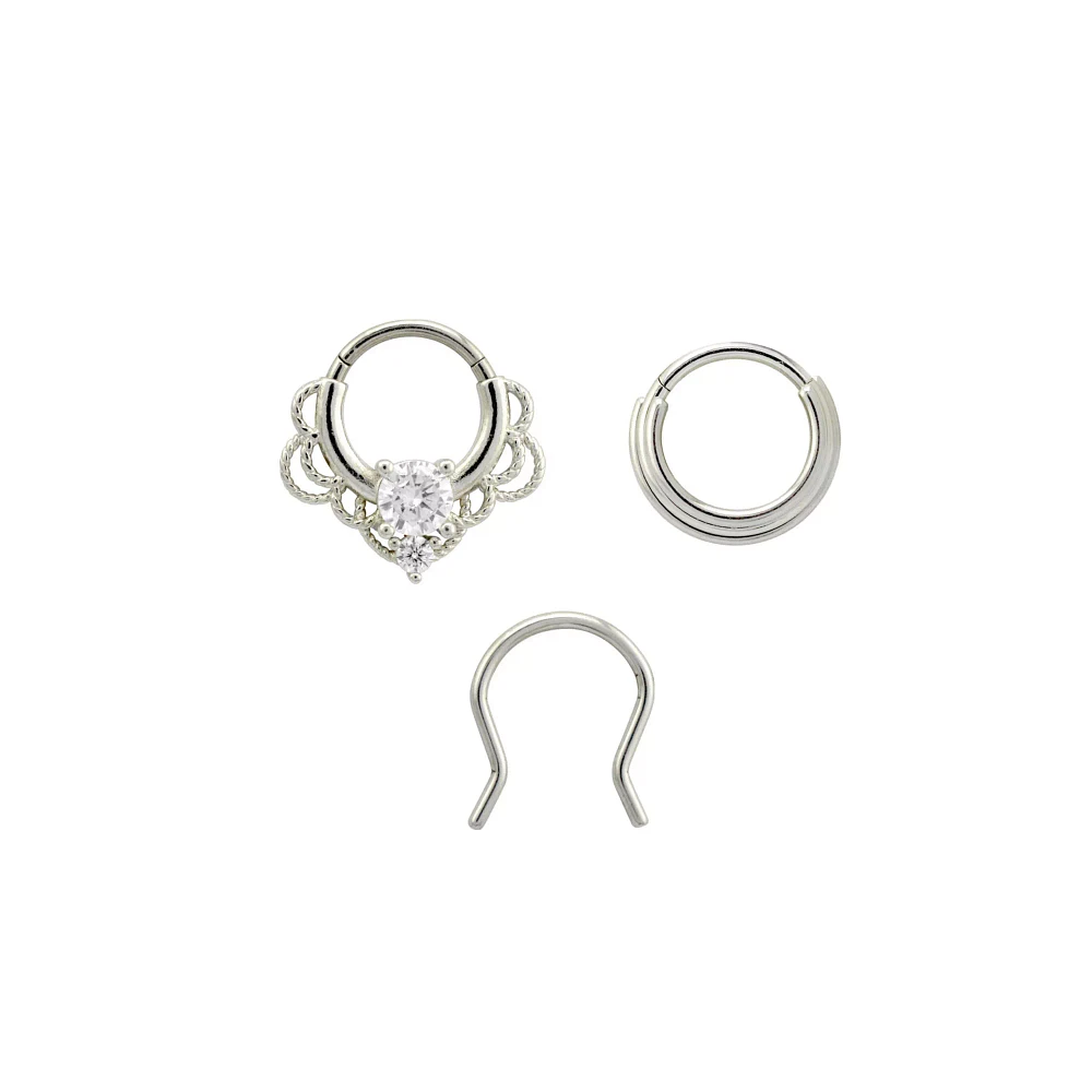 Multi-Pack CZ Lacey Septum Clickers and Retainer - 16 Gauge