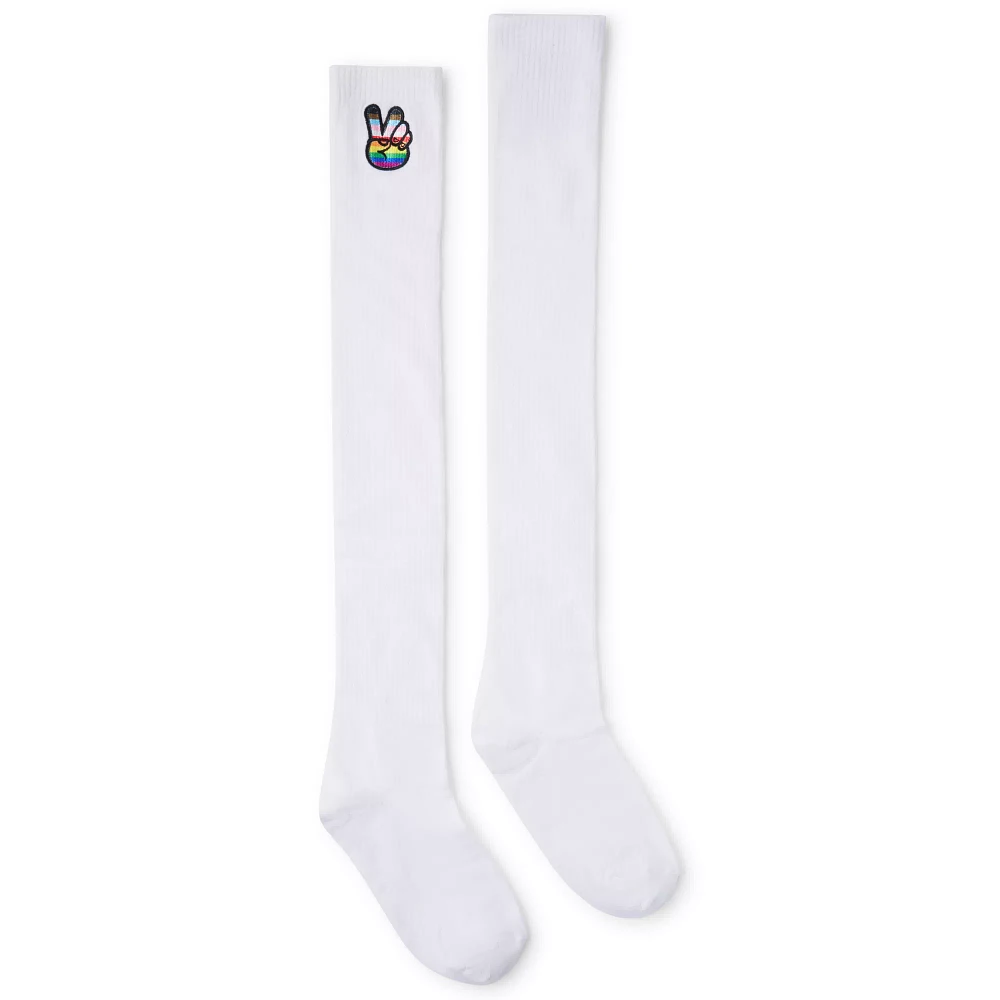 Rainbow Peace Sign Over the Knee Socks
