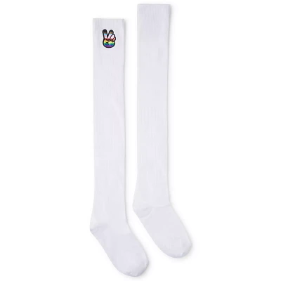 Rainbow Peace Sign Over the Knee Socks