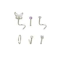 CZ Multi-Pack Purple Butterfly Nose Rings 6 Pack - 20 Gauge