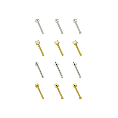 Multi-Pack Goldtone and Silvertone Spike Nose Pins 12 Pack - 20 Gauge