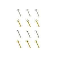 Multi-Pack Goldtone and Silvertone Spike Nose Pins 12 Pack - 20 Gauge