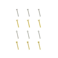 Multi-Pack Goldtone and Silvertone Spike Nose Pins 12 Pack - 20 Gauge