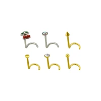Multi-Pack CZ Cherry Corkscrew Nose Rings 6 Pack - 20 Gauge