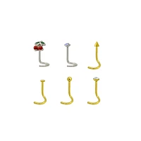 Multi-Pack CZ Cherry Corkscrew Nose Rings 6 Pack - 20 Gauge
