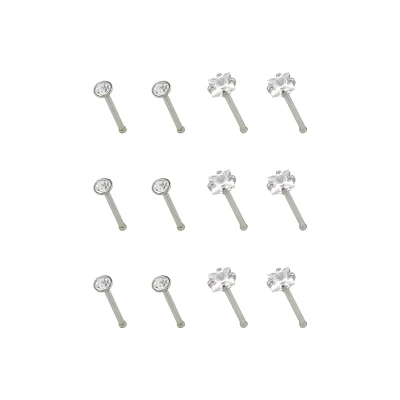 Multi-Pack CZ Square Prong Nose Pins 12 Pack - 20 Gauge