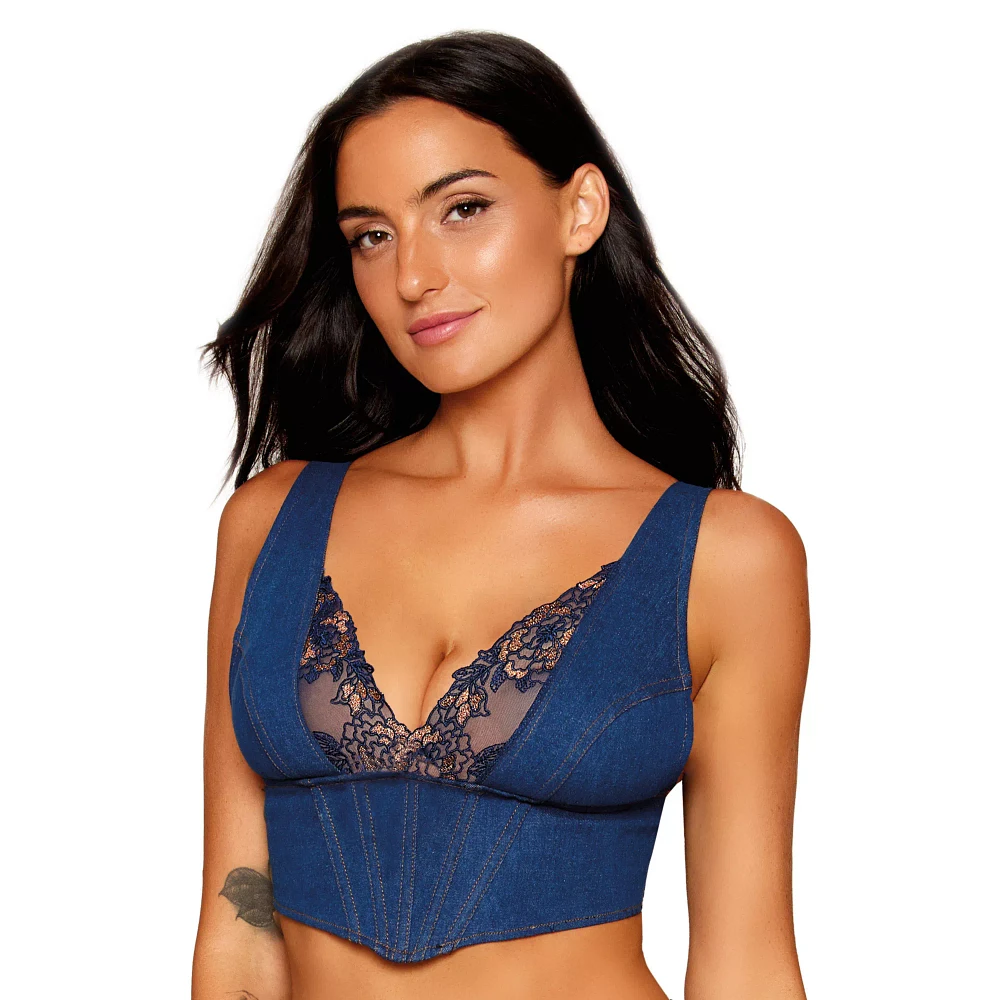 Denim Floral Lace Corset