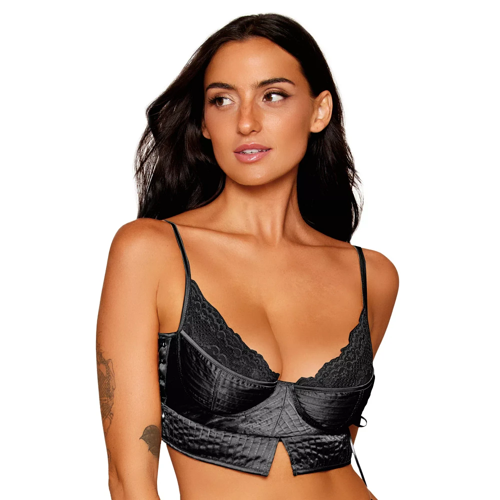 Black Satin Floral Corset
