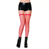 Red Fishnet Thigh High Stockings