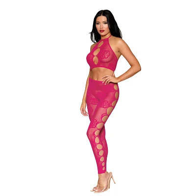 Hot Pink Lace Cutout Bralette and Leggings Set