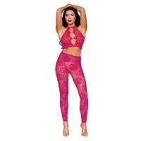 Hot Pink Lace Cutout Bralette and Leggings Set