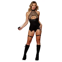 Mesh Cutout Garter Slip with Leash
