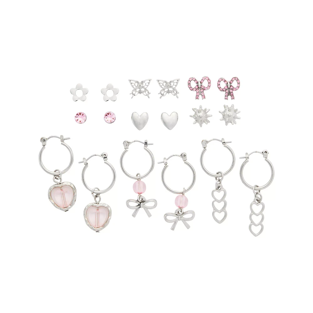 Multi-Pack Heart Bow Butterfly Spike Earrings - 9 Pair
