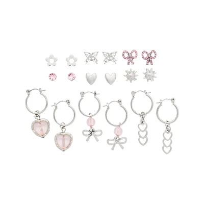 Multi-Pack Heart Bow Butterfly Spike Earrings - 9 Pair