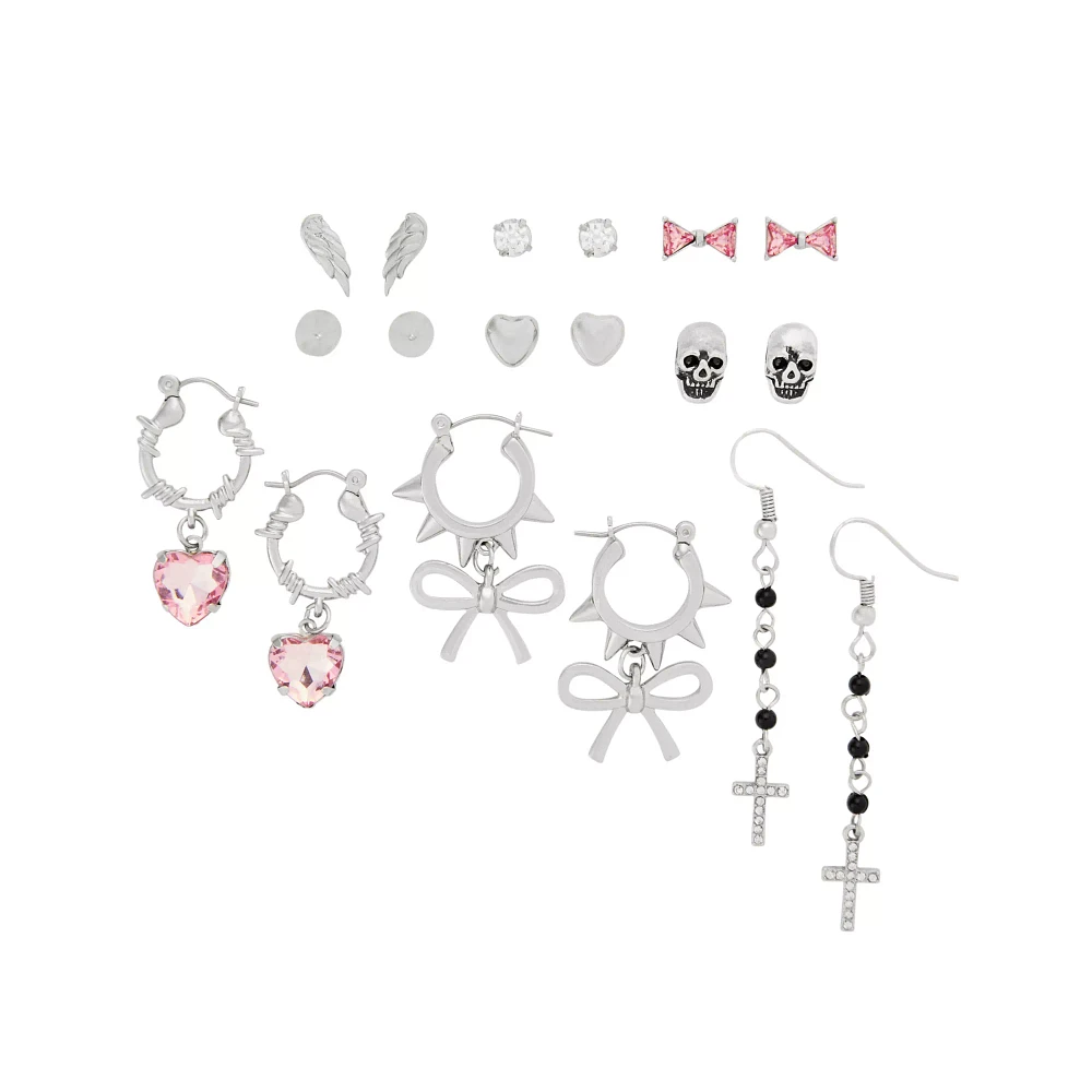 Edgy Coquette Dangle and Stud Earrings - 9 Pairs