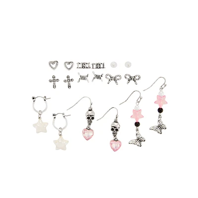 Multi-Pack Star Skull Bow Butterfly Cross Earrings - 9 Pair