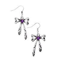 Purple CZ Bow Dangle Earrings