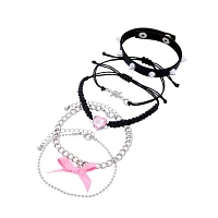 Multi-Pack Heart and Bow Chain Bracelets - 5 Pack