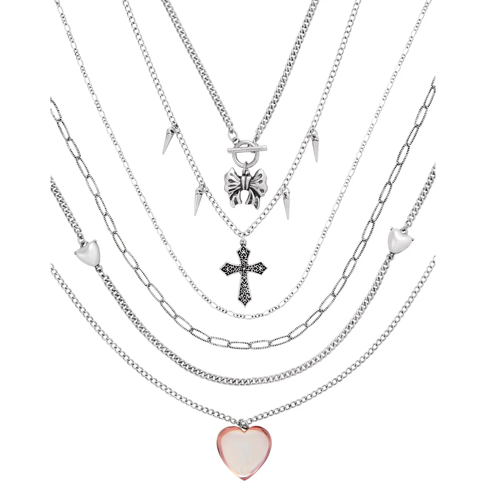 Heart and Cross Layered Chain Necklace