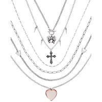 Heart and Cross Layered Chain Necklace