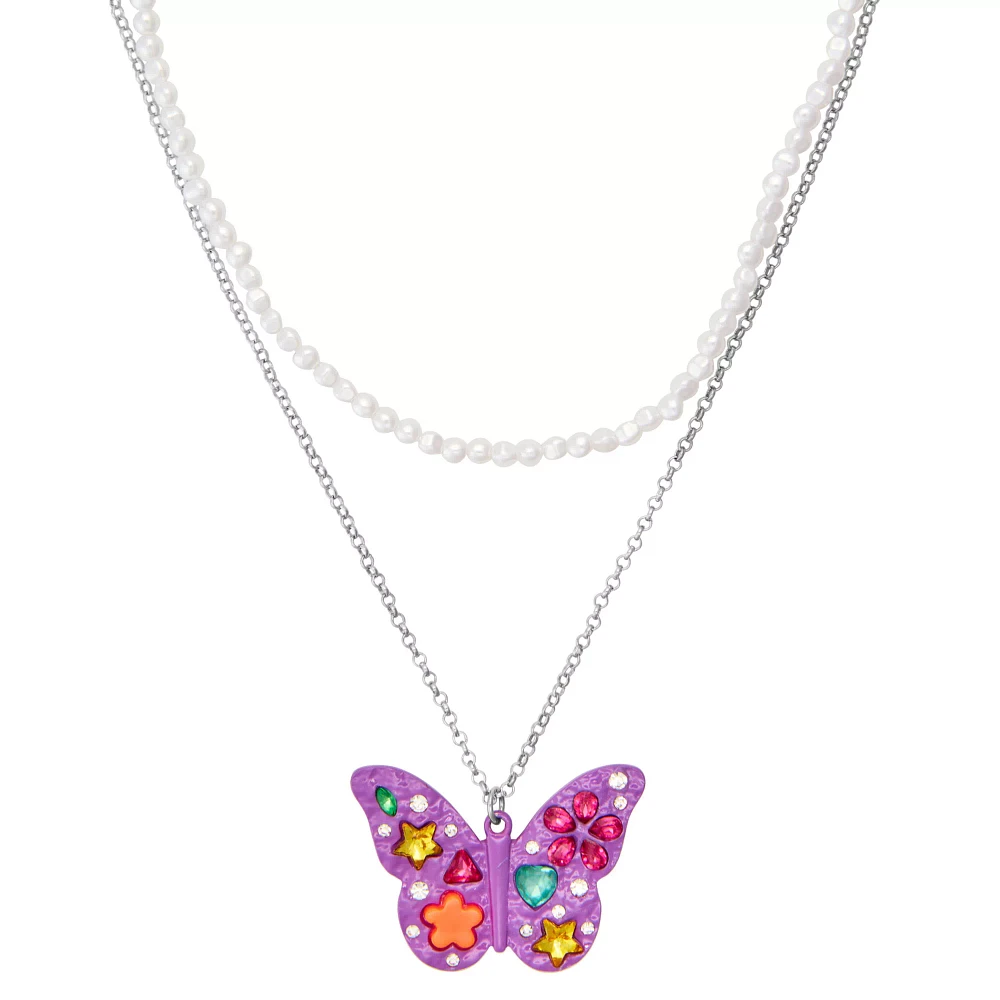 2 Row Purple Cluster Butterfly Chain Necklace