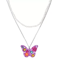 2 Row Purple Cluster Butterfly Chain Necklace