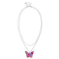 2 Row Purple Cluster Butterfly Chain Necklace