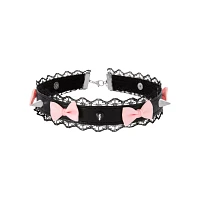 Black Lace Bow Spiked Choker Necklace