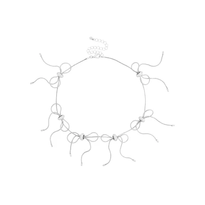 All Over Silvertone Bow Chain Necklace