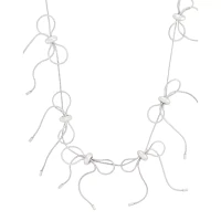 All Over Silvertone Bow Chain Necklace