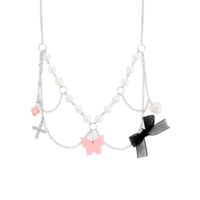 Butterfly Cross Bow Pearl-Effect Chain Necklace
