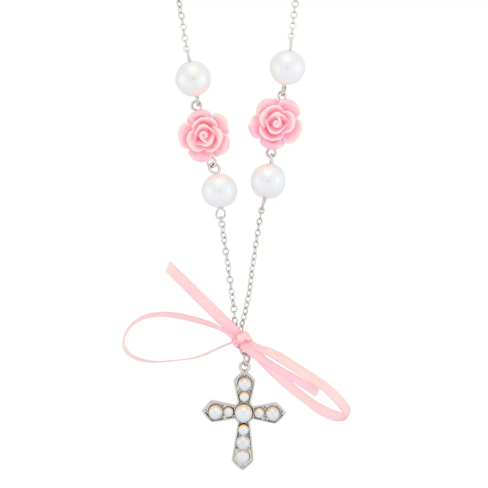 Pink Bow Cross Necklace