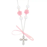 Pink Bow Cross Necklace
