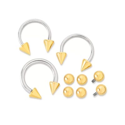 Kayla Malecc Multi-Pack Titanium Horseshoe Rings with Goldtone Ends and Extra Balls 3 Pack - 16-20 Gauge