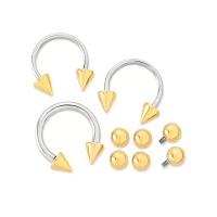 Kayla Malecc Multi-Pack Titanium Horseshoe Rings with Goldtone Ends and Extra Balls 3 Pack - 16-20 Gauge